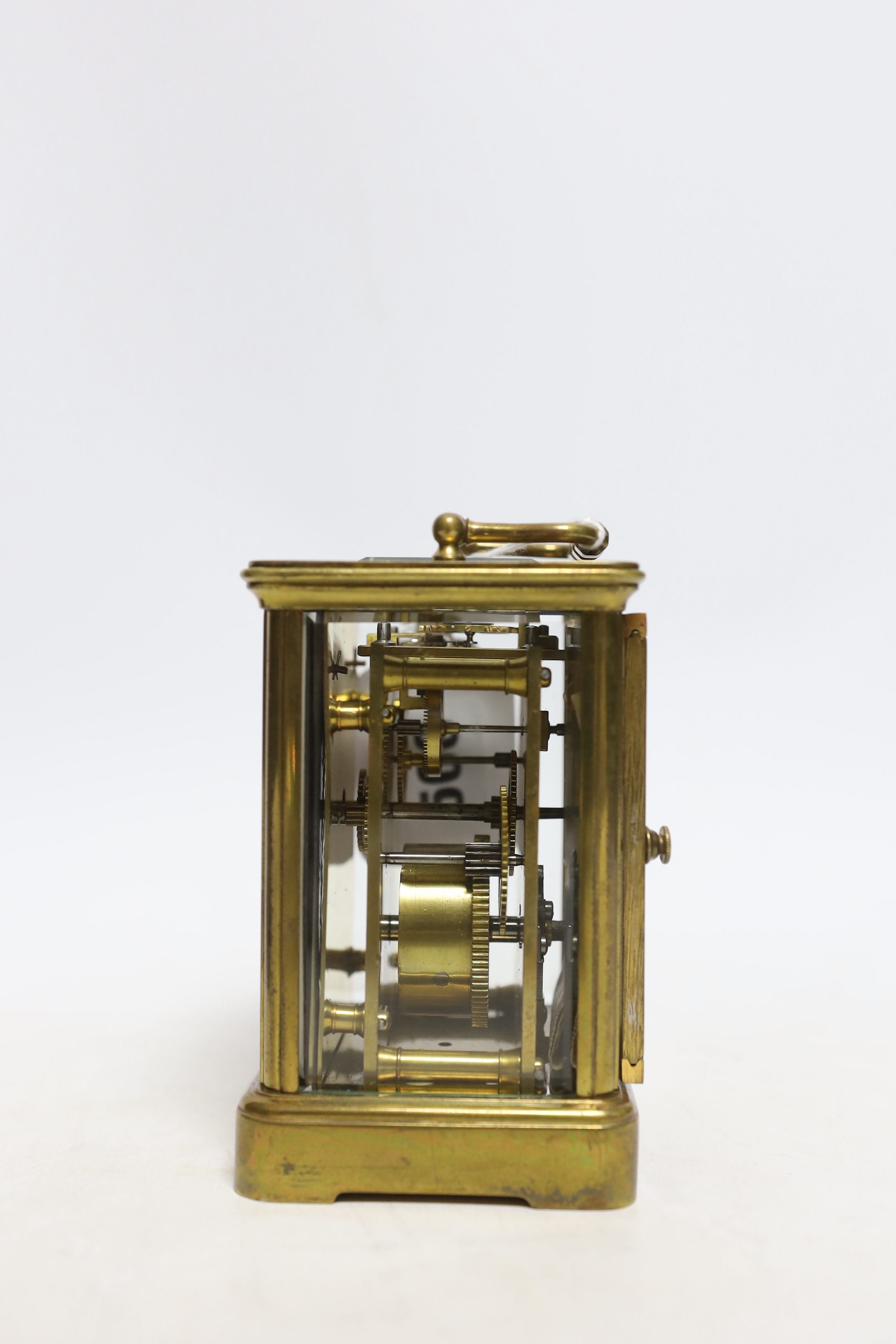 A cased brass carriage timepiece, 11.5cm